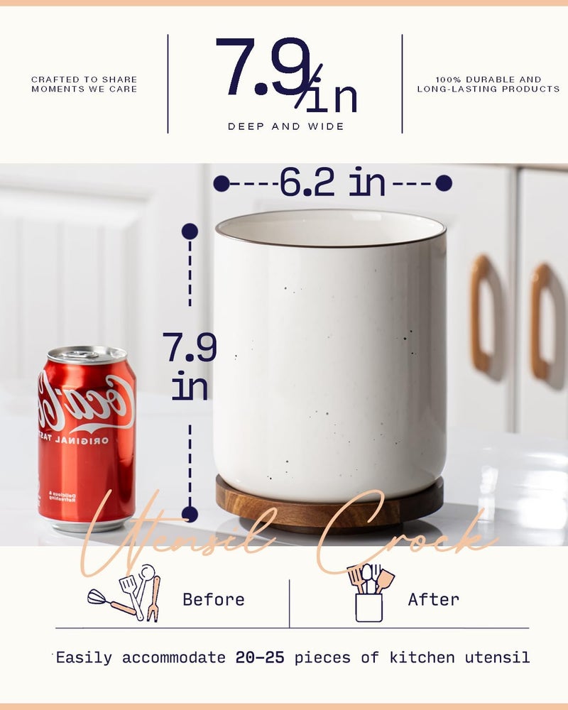 GET STAR 7.9" Extra Large Utensil Holder for Kitchen Counter, 360°Rotating Ceramic Utensils Crocks Utensil Organizer for Spatula Farmhouse Kitchen Decor - Image 4